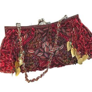 Elegant Red Beaded Shoulder Bag